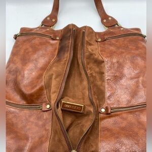 Jimmy Choo Vintage Mona Tote Bag Calfskin Leather Suede Lining Excellent 16x17